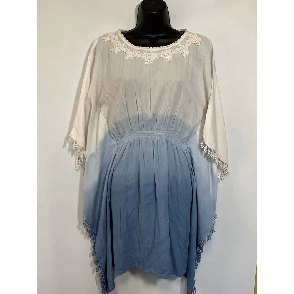 New York Company Womens Mini Dress Embellished Floral Gradient Blue White Small